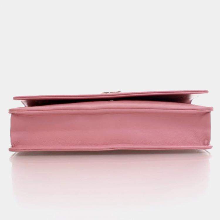 Pre Owned Chanel Camellia Pink Lambskin Wallet On Chain 