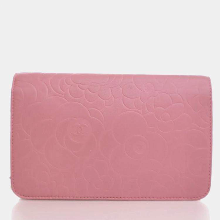 Pre Owned Chanel Camellia Pink Lambskin Wallet On Chain 