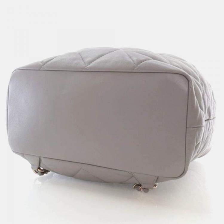 Pre Owned Chanel Drawstring Grey Calfskin Bucket Backpack