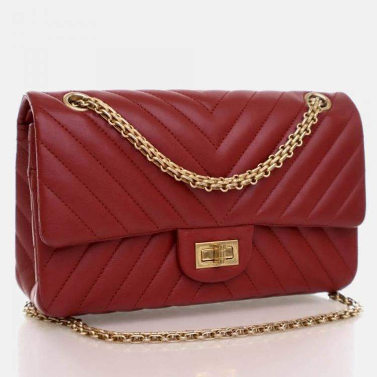 Pre Owned Chanel Reissue 225 Medium Red Calfskin Flap Bag
