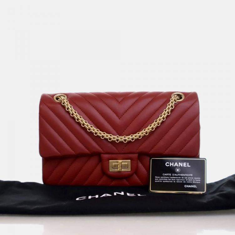 Pre Owned Chanel Reissue 225 Medium Red Calfskin Flap Bag