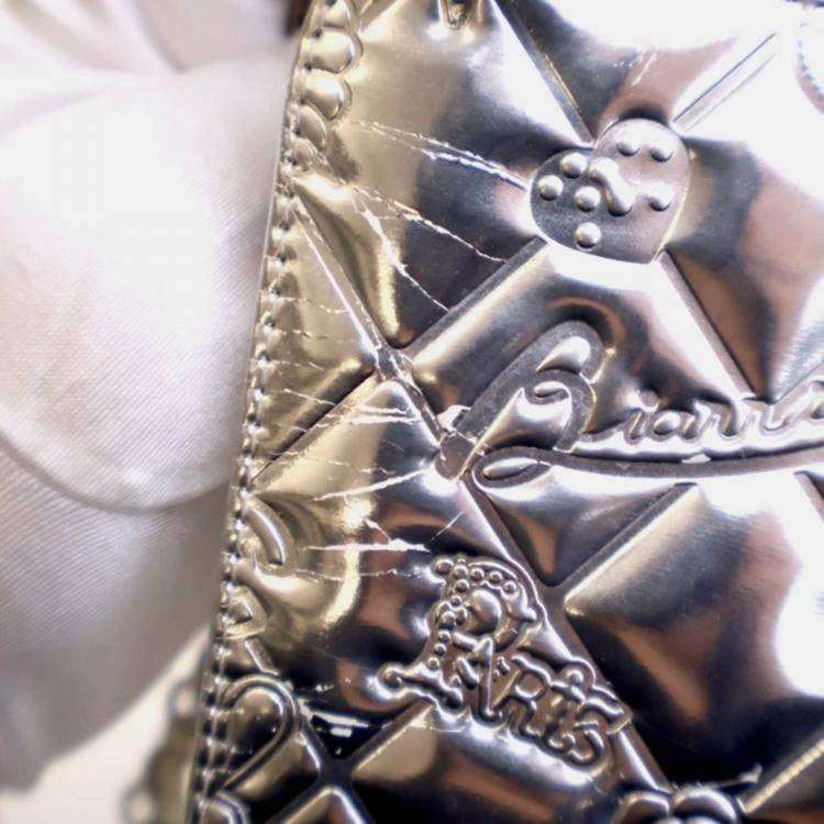 Pre Owned Chanel Pochette Silver Patent Leather Precious Symbols Bag