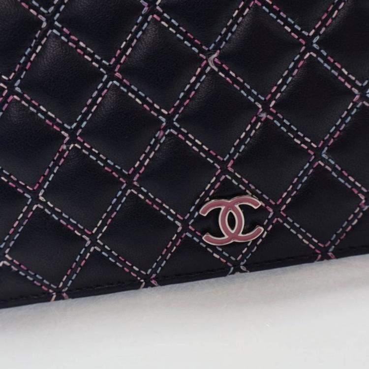 Pre Owned Chanel Navy Blue Lambskin Wallet On Chain 