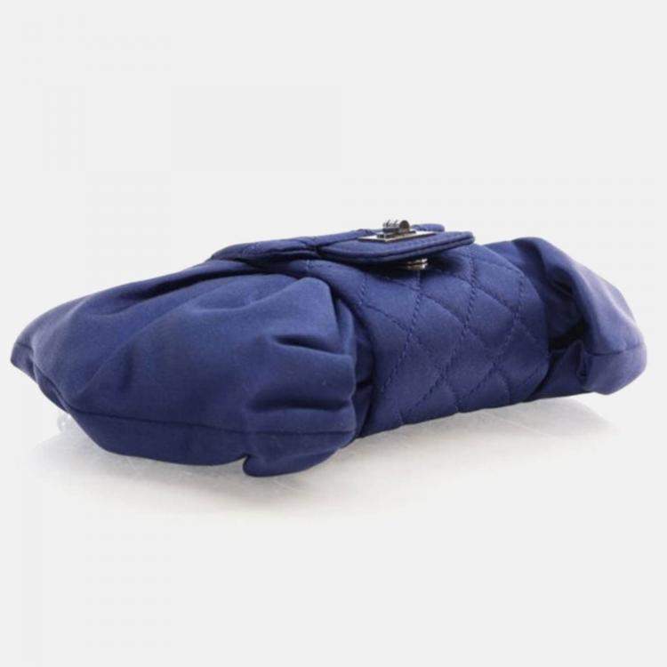 Pre Owned Chanel Evening Bow Vintage Navy Blue Satin Clutch Bag