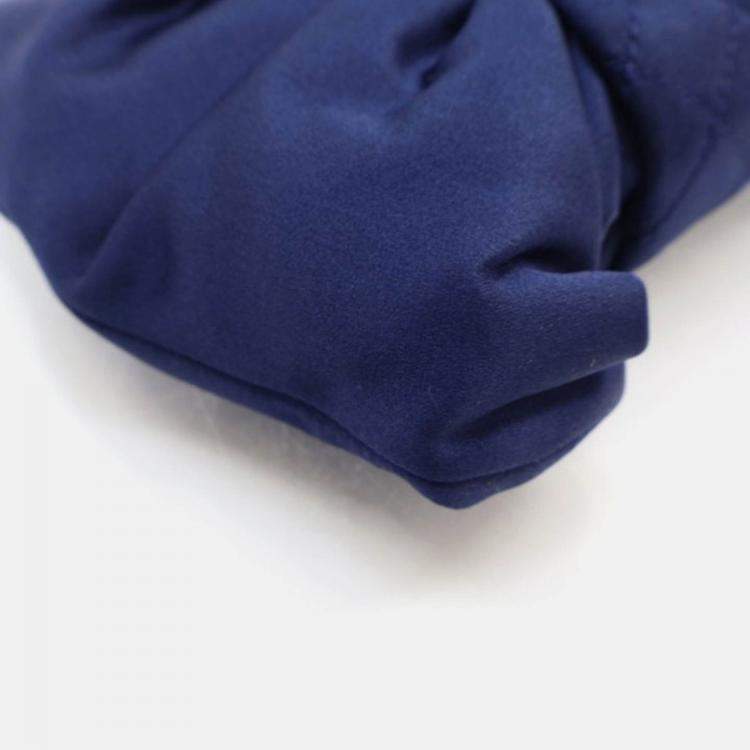 Pre Owned Chanel Evening Bow Vintage Navy Blue Satin Clutch Bag