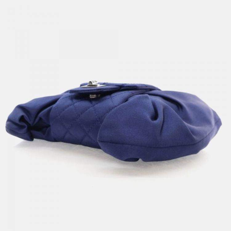 Pre Owned Chanel Evening Bow Vintage Navy Blue Satin Clutch Bag