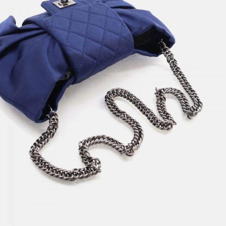 Pre Owned Chanel Evening Bow Vintage Navy Blue Satin Clutch Bag