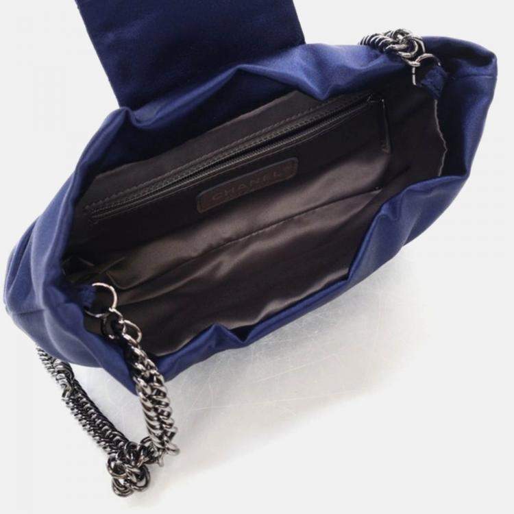 Pre Owned Chanel Evening Bow Vintage Navy Blue Satin Clutch Bag