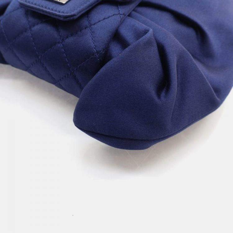 Pre Owned Chanel Evening Bow Vintage Navy Blue Satin Clutch Bag