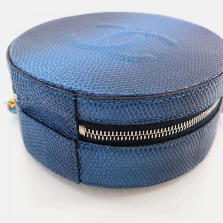 Pre Owned Chanel Round As Earth Blue Lizard Crossbody Bag