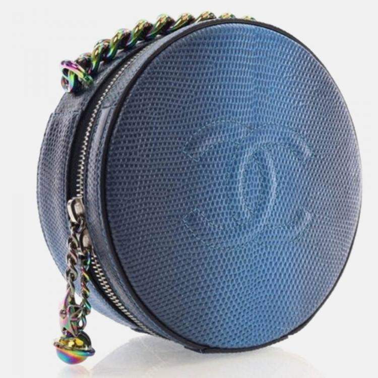 Pre Owned Chanel Round As Earth Blue Lizard Crossbody Bag