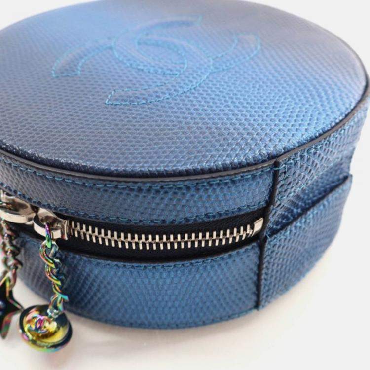 Pre Owned Chanel Round As Earth Blue Lizard Crossbody Bag