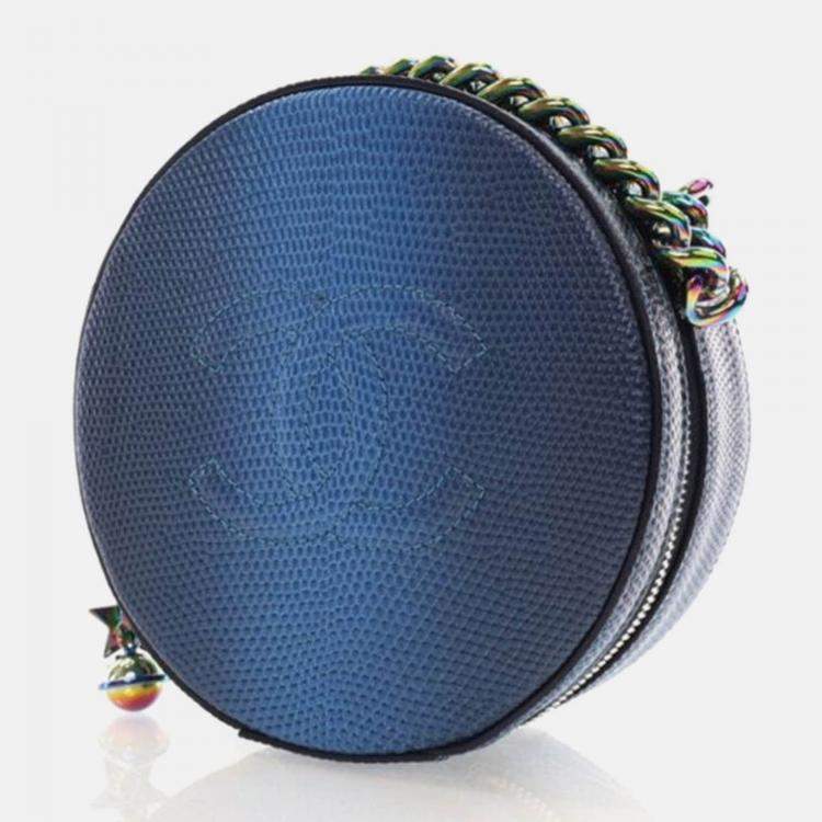 Pre Owned Chanel Round As Earth Blue Lizard Crossbody Bag