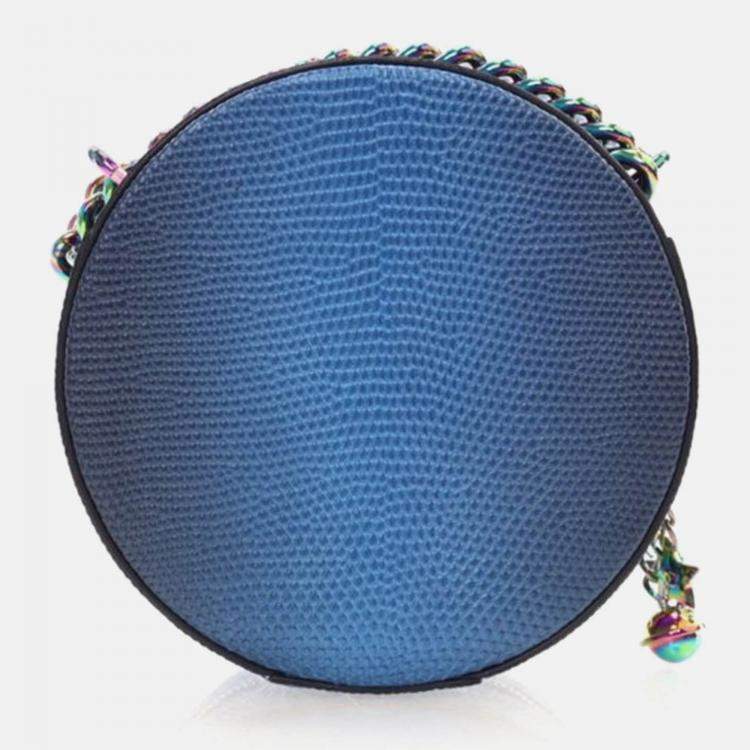 Pre Owned Chanel Round As Earth Blue Lizard Crossbody Bag