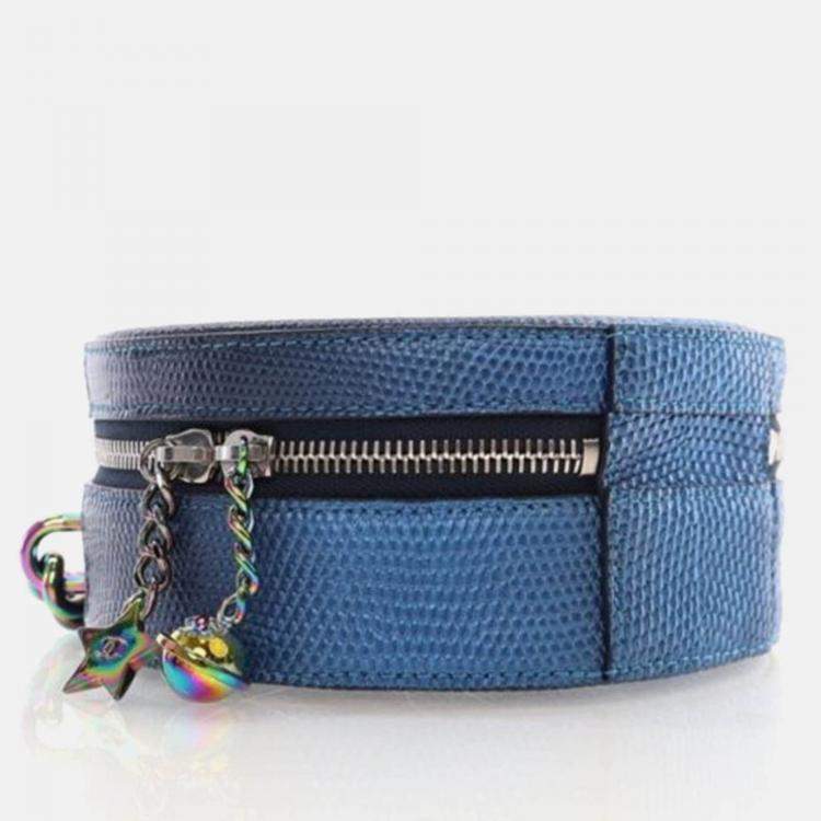 Pre Owned Chanel Round As Earth Blue Lizard Crossbody Bag