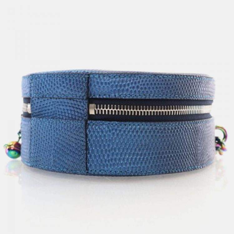 Pre Owned Chanel Round As Earth Blue Lizard Crossbody Bag