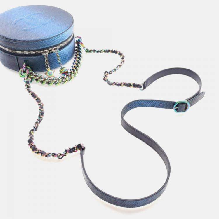 Pre Owned Chanel Round As Earth Blue Lizard Crossbody Bag