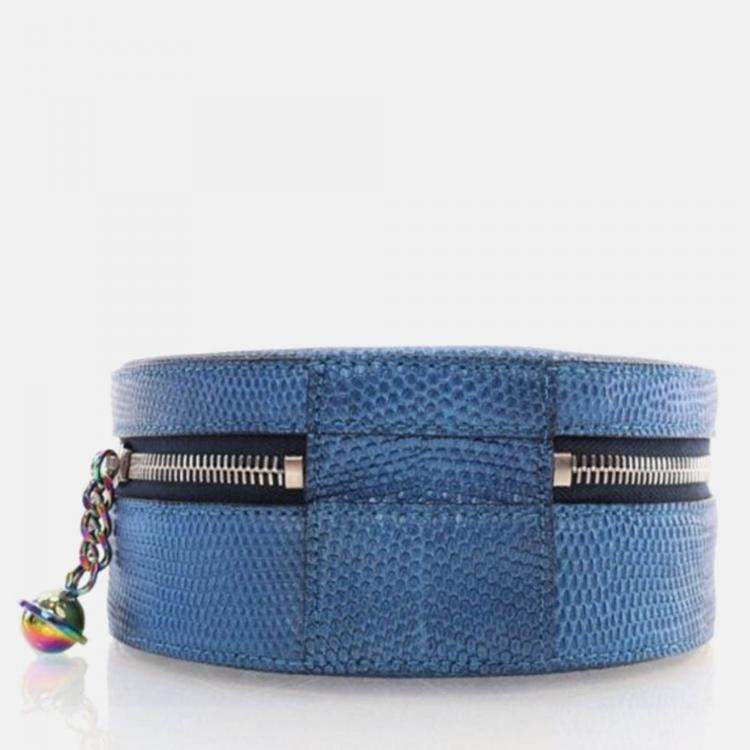 Pre Owned Chanel Round As Earth Blue Lizard Crossbody Bag