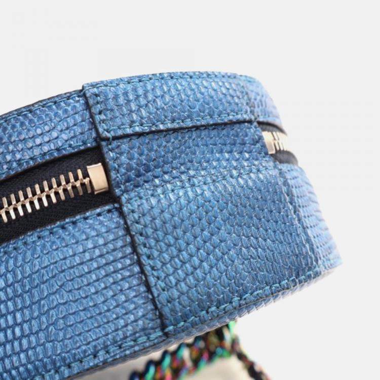 Pre Owned Chanel Round As Earth Blue Lizard Crossbody Bag