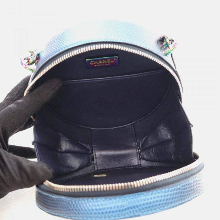 Pre Owned Chanel Round As Earth Blue Lizard Crossbody Bag