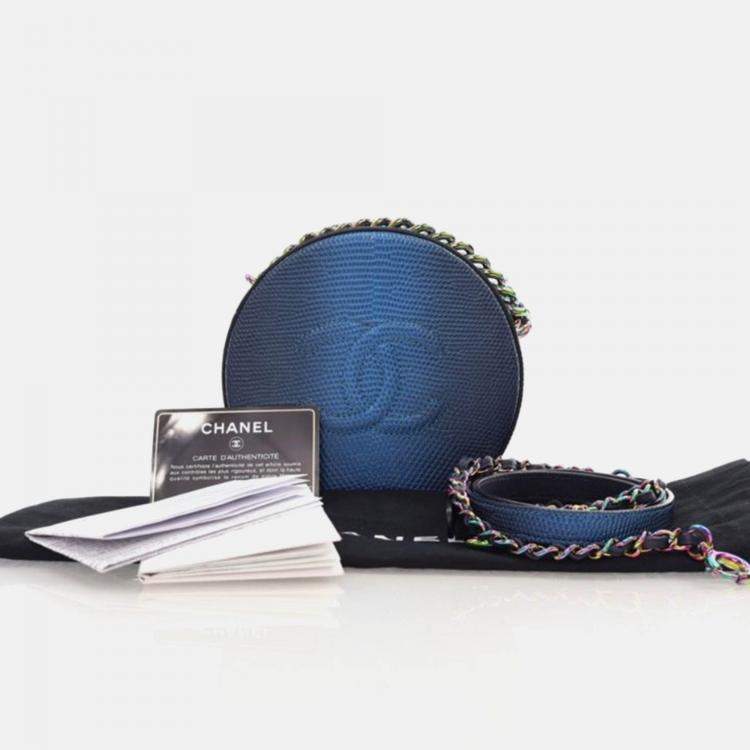 Pre Owned Chanel Round As Earth Blue Lizard Crossbody Bag