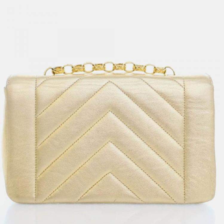 Pre Owned Chanel V Stitch Bijoux Vintage Gold Lambskin Shoulder Bag