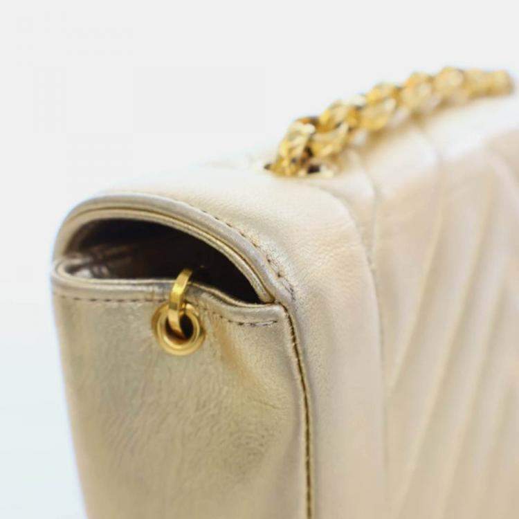 Pre Owned Chanel V Stitch Bijoux Vintage Gold Lambskin Shoulder Bag