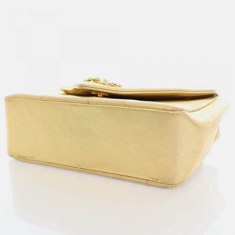 Pre Owned Chanel V Stitch Bijoux Vintage Gold Lambskin Shoulder Bag