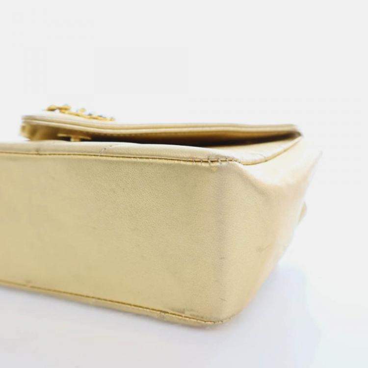 Pre Owned Chanel V Stitch Bijoux Vintage Gold Lambskin Shoulder Bag