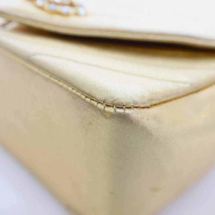 Pre Owned Chanel V Stitch Bijoux Vintage Gold Lambskin Shoulder Bag