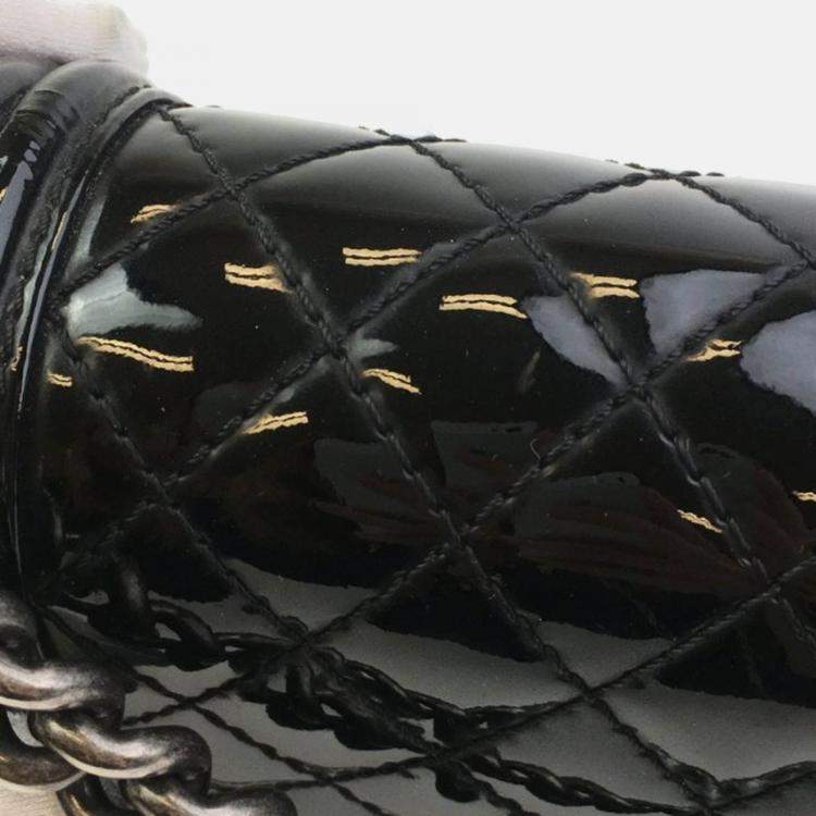 Pre Owned Chanel Boy Medium Black Patent Leather Shoulder Bag
