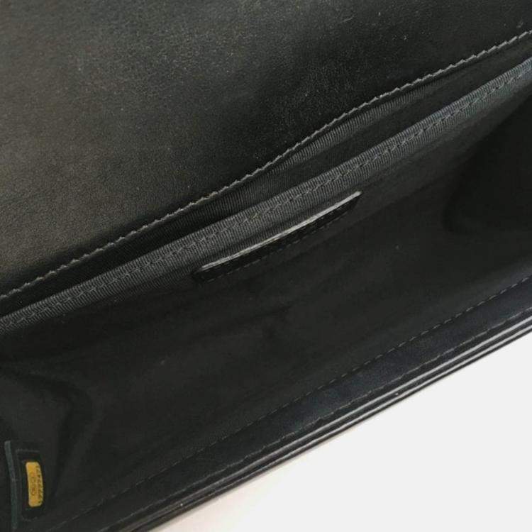 Pre Owned Chanel Boy Medium Black Patent Leather Shoulder Bag