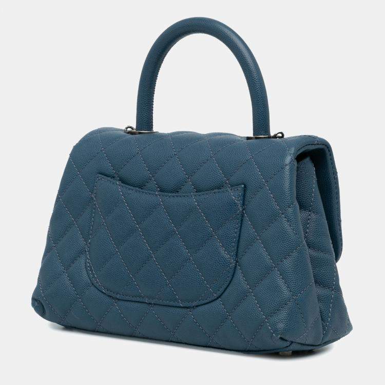 Pre Owned Chanel Navy Blue Mini Quilted Caviar Coco Top Handle Bag