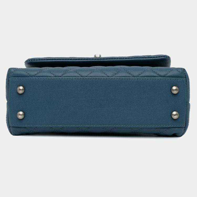 Pre Owned Chanel Navy Blue Mini Quilted Caviar Coco Top Handle Bag