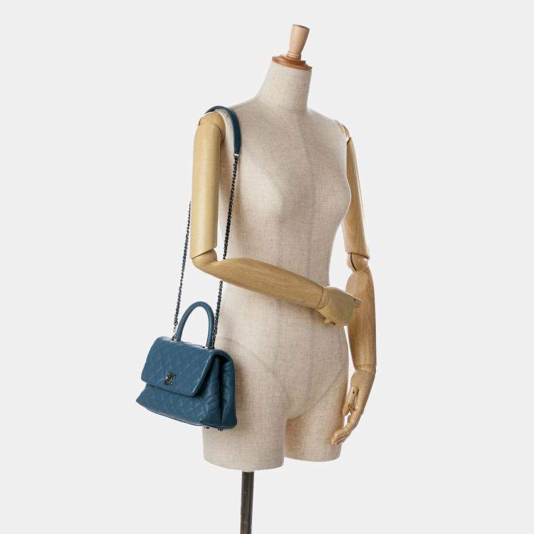 Pre Owned Chanel Navy Blue Mini Quilted Caviar Coco Top Handle Bag