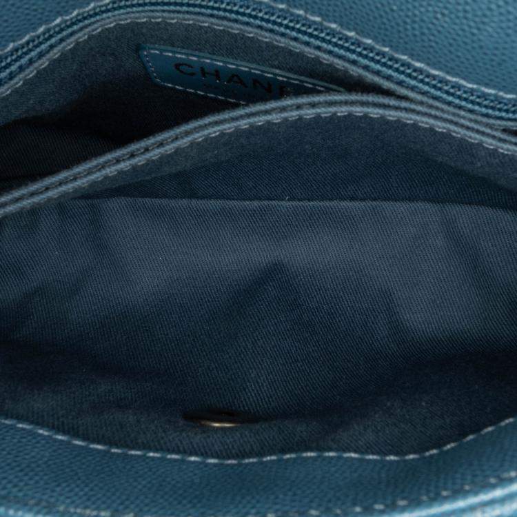 Pre Owned Chanel Navy Blue Mini Quilted Caviar Coco Top Handle Bag