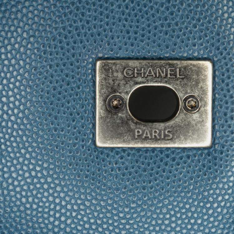 Pre Owned Chanel Navy Blue Mini Quilted Caviar Coco Top Handle Bag