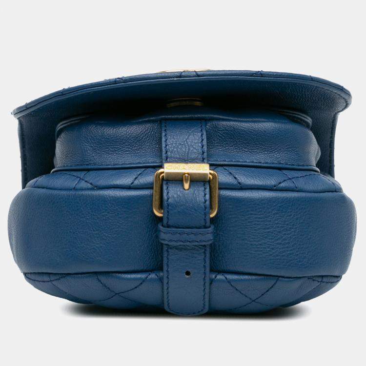 Pre Owned Chanel Blue Quilted Grained Calfskin Casual Trip Messenger