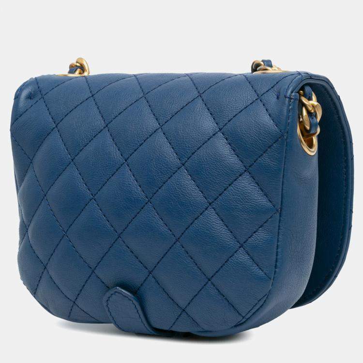 Pre Owned Chanel Blue Quilted Grained Calfskin Casual Trip Messenger