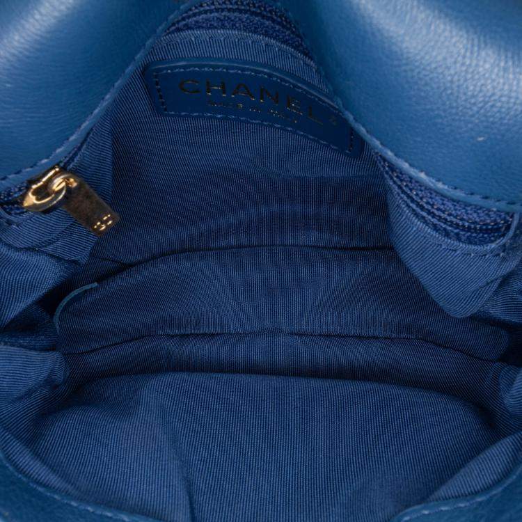 Pre Owned Chanel Blue Quilted Grained Calfskin Casual Trip Messenger