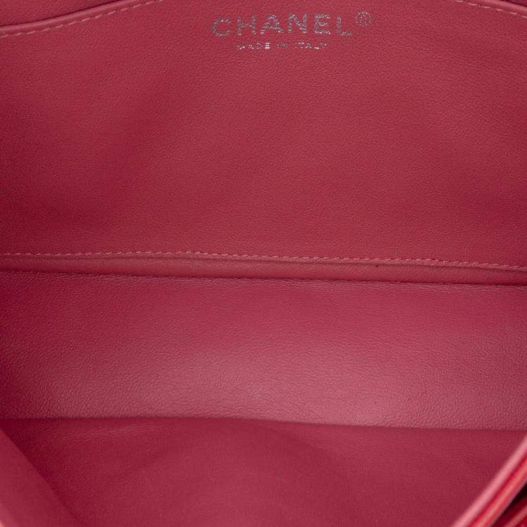 Pre Owned Chanel Pink Medium Classic Tricolor Lambskin Valentines Heart Charms Single Flap