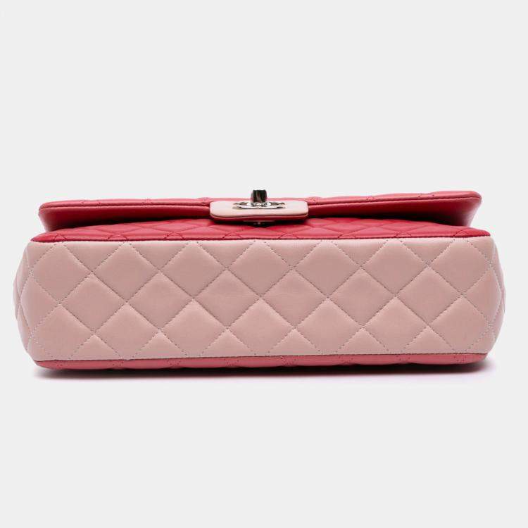 Pre Owned Chanel Pink Medium Classic Tricolor Lambskin Valentines Heart Charms Single Flap