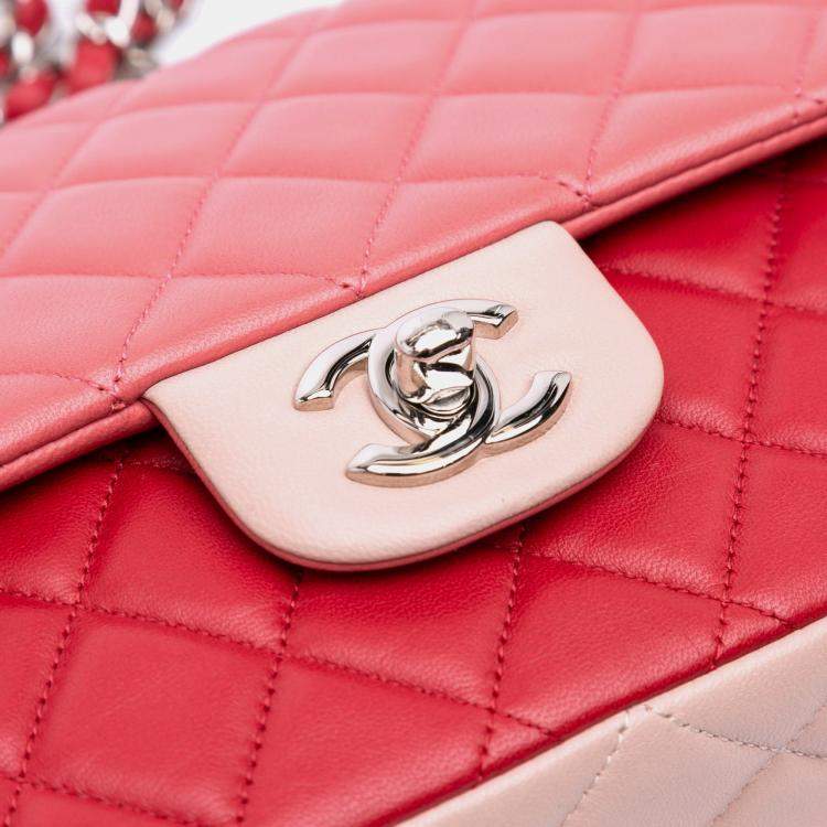 Pre Owned Chanel Pink Medium Classic Tricolor Lambskin Valentines Heart Charms Single Flap