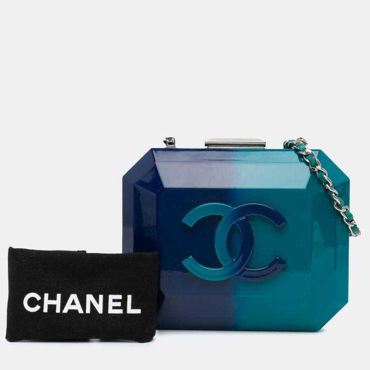 Pre Owned Chanel Blue CC Ombre Acrylic Clutch on Chain