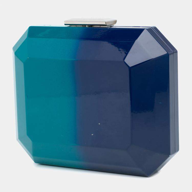 Pre Owned Chanel Blue CC Ombre Acrylic Clutch on Chain