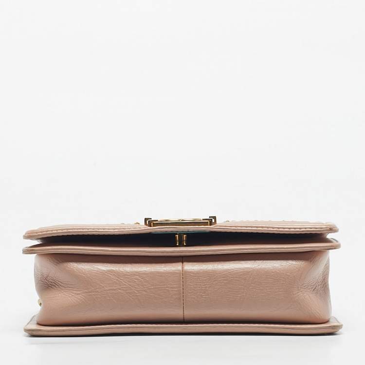 Pre Owned Chanel Pink Quilted Aged Leather Chain Around Medium Boy Flap Bag