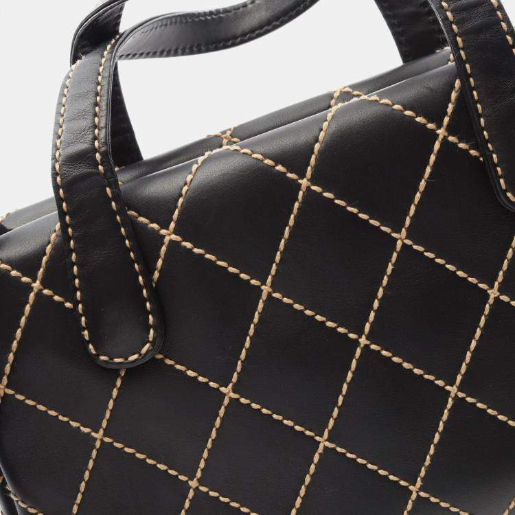 Pre Owned Chanel Wild Stitch Black Leather Tote Bag