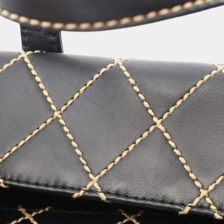Pre Owned Chanel Wild Stitch Black Leather Tote Bag