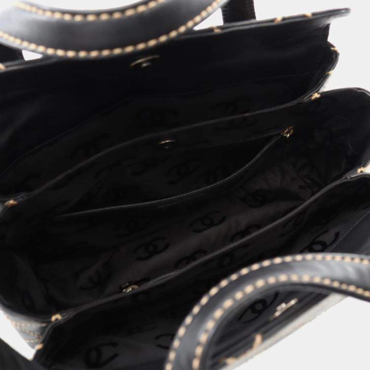 Pre Owned Chanel Wild Stitch Black Leather Tote Bag