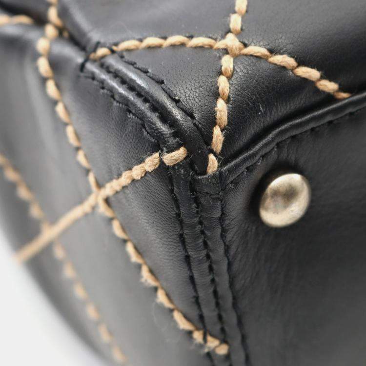 Pre Owned Chanel Wild Stitch Black Leather Tote Bag